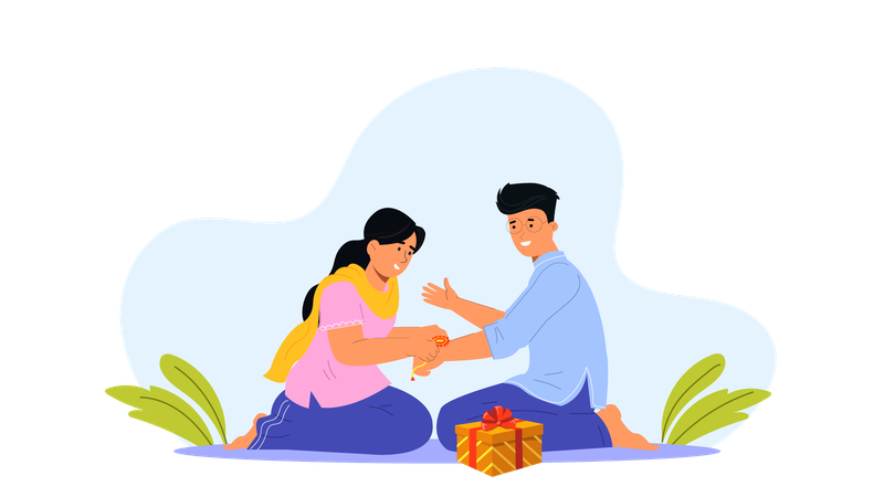 Sister tying rakhi to her brother  Illustration