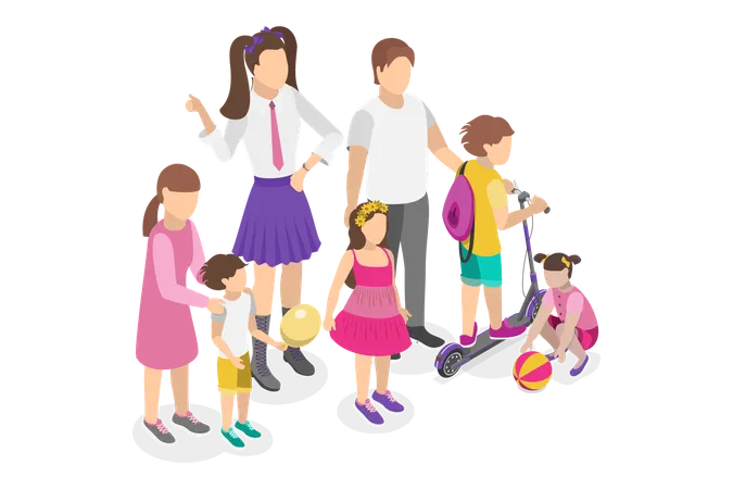 3 D Isometric Flat Vector Conceptual Illustration Of Sisters And Brothers Happy Kids Illustration