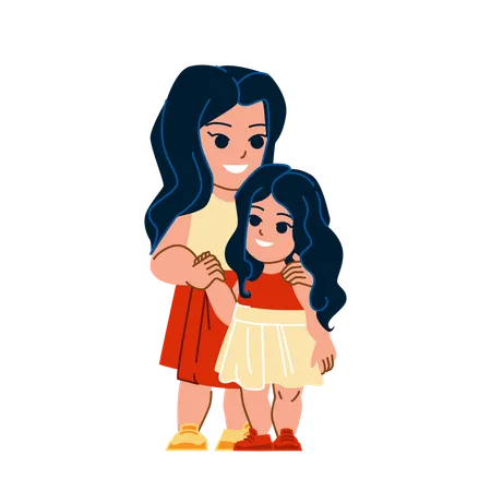 Girl Sister Vector Happy Young Family Woman Love Fun Lifestyle Beautiful Portrait Child Smile Happiness Girl Sister Character People Flat Cartoon Illustration Illustration