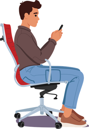 Sit straight on chair while using mobile  イラスト