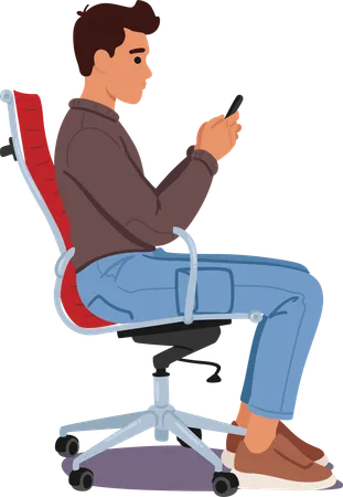 Sit straight on chair while using mobile  Illustration