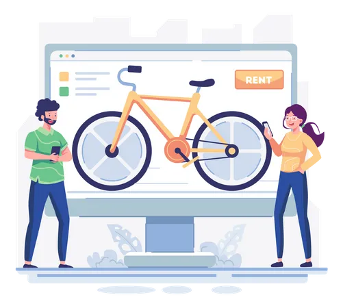 Site de serviço de aluguel de bicicletas online  Ilustração