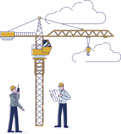 Site engineer coordinating at construction site Illustration