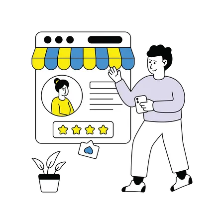 Sitio web de compras con valoraciones de clientes  Ilustración