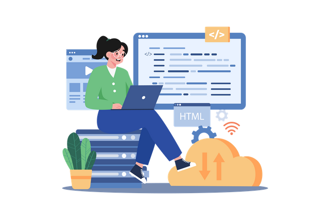 Sitio web desarrollado por programadora femenina  Ilustración