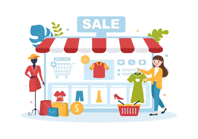 Sitio web en línea para la venta de compras.  Ilustración