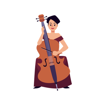 Sitting woman in evening gown plays cello  Illustration