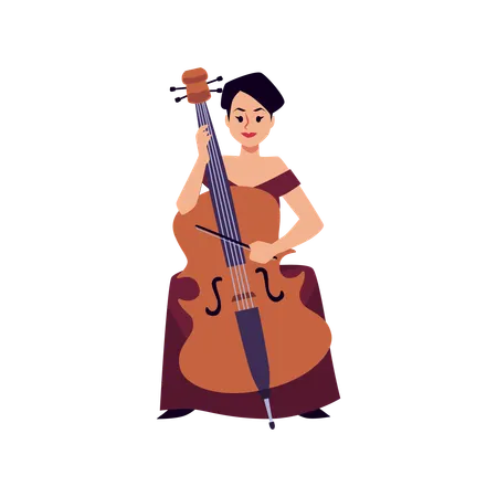 Sitting woman in evening gown plays cello  Illustration