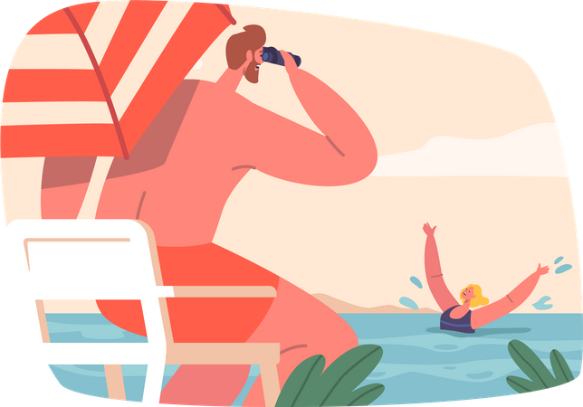 Situación peligrosa en la playa  Ilustración