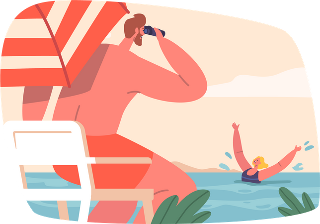 Situation dangereuse sur la plage  Illustration