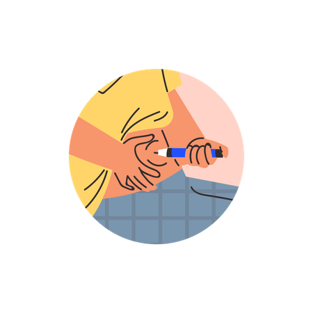 Sitzende Person appliziert Injektionspen-Spritze im Bauch  Illustration
