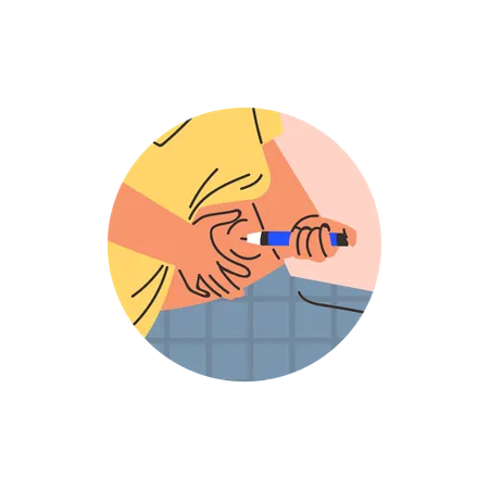 Sitzende Person appliziert Injektionspen-Spritze im Bauch  Illustration