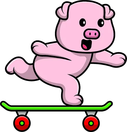 Porco jogando skate  Ilustração