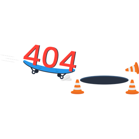 Skateboard with Numbers Approaching Hole Traffic Cones  Illustration