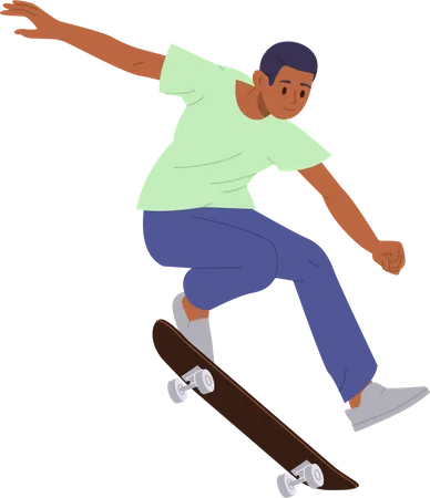 Skateboarder Boy Riding Longboard Jumping Stunt Performing Tricks Isolated On White Background Teenager Free Lifestyle Riding Sport Time For Active People Hobby Activity Vector Illustration Illustration