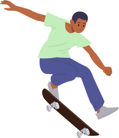 Skateboarder boy riding longboard jumping stunt performing tricks  Illustration