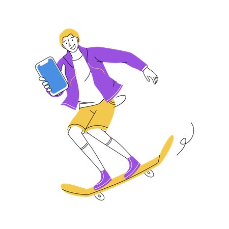 Skateboarder Using a Smartphone  Illustration