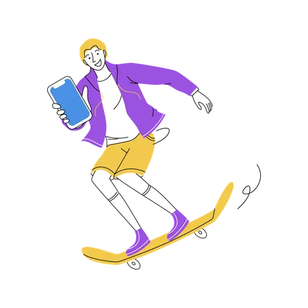 Skateboarder Using a Smartphone  Illustration