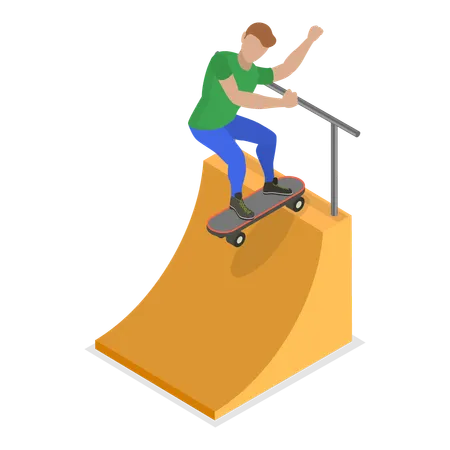 Skateboarders riding skateboards at skatepark  Illustration