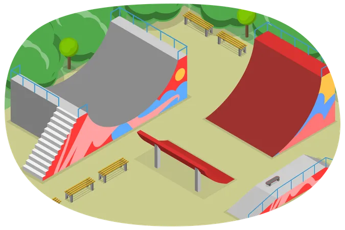 3 D Isometric Flat Vector Conceptual Illustration Of Skateboarding Area Skate Park Illustration
