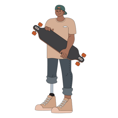 Skateur masculin avec prothèse de jambe  Illustration
