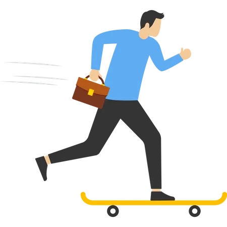 Fast Business Innovation Concept Skating Businessman On Skateboard Illustration