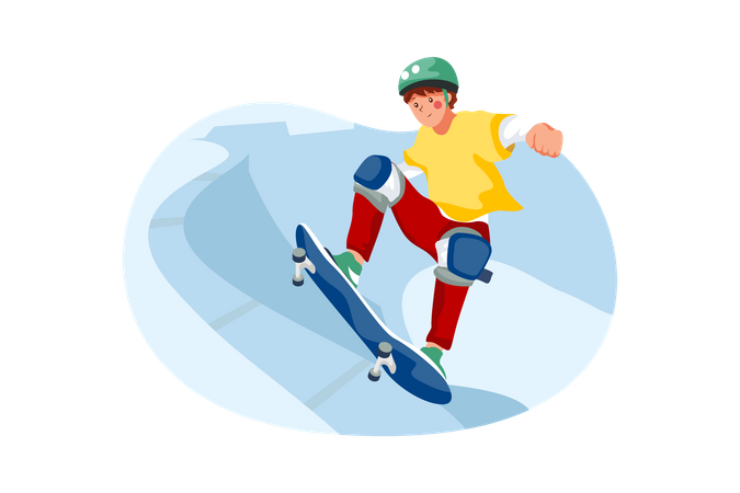 Skatista praticando skate  Ilustração