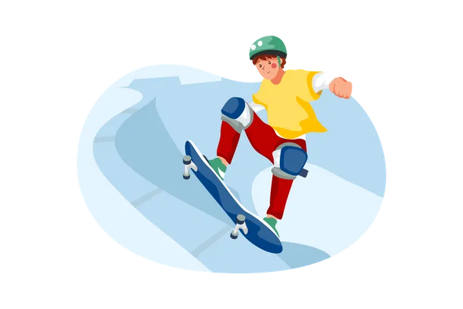 Skatista praticando skate  Ilustração