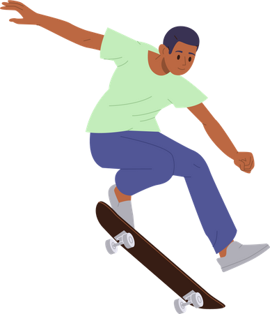 Menino skatista andando de longboard pulando acrobacias realizando truques  Ilustração
