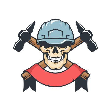 Skeleton repairman in helmet with hammer  Illustration