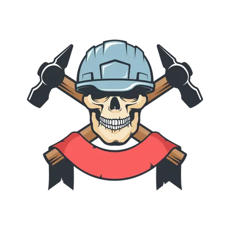 Skeleton repairman in helmet with hammer  Illustration