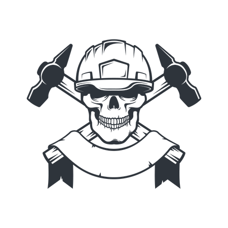 Skeleton repairman in helmet with hammer  Illustration