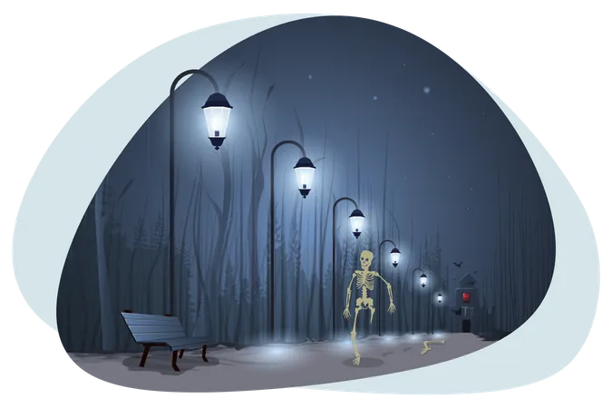 Skeleton walking on street  Illustration