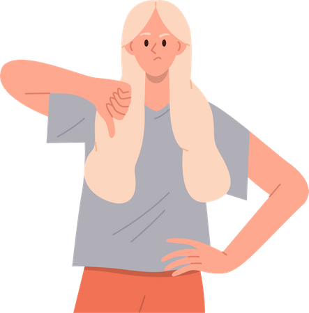 Skeptic woman gesturing thumbs-down  Illustration