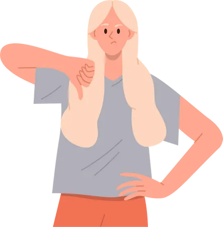 Skeptic woman gesturing thumbs-down  イラスト