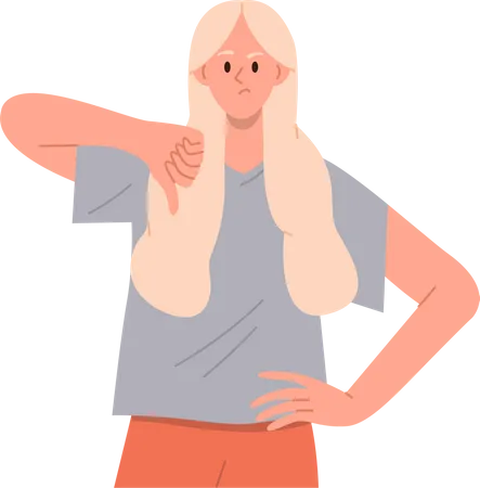 Skeptic woman gesturing thumbs-down  Illustration