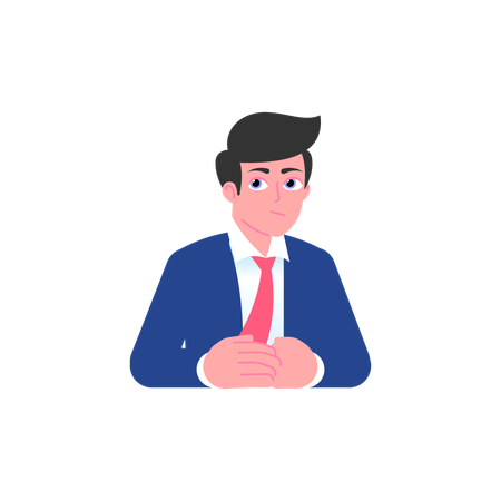 Skeptical businessman thinking folded his hands on table  Illustration