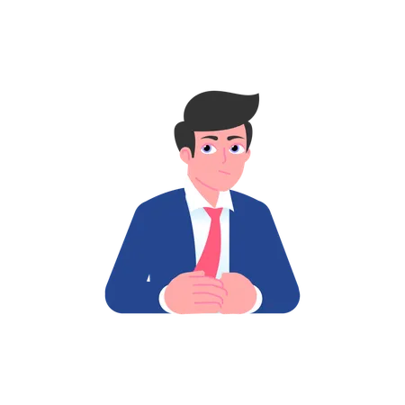 Skeptical businessman thinking folded his hands on table  Illustration