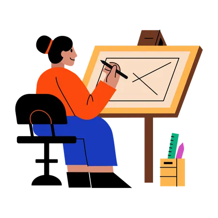 Sketch artist working on blueprint Illustration