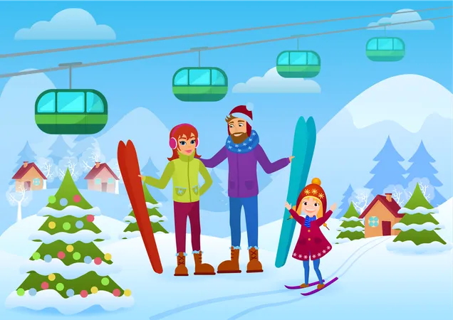 Ski en famille  Illustration