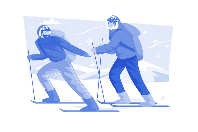 Ski instructor teaching beginners to ski  Illustration