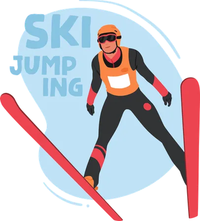 Ski Jumping Combines Athleticism And Artistry In A Breathtaking Display Of Winter Sports Prowess Skier Character Launch Off Snow Covered Ramps Soaring Through The Wintry Air With Skill And Precision Illustration