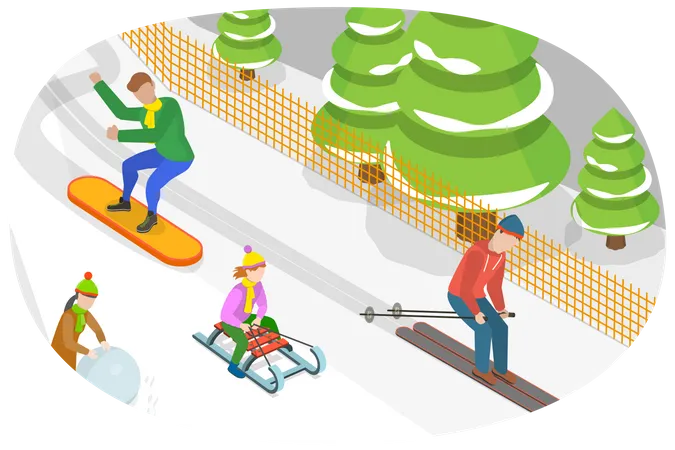 3 D Isometric Flat Vector Conceptual Illustration Of Ski Resort Mountain Ski Downhill Track Illustration