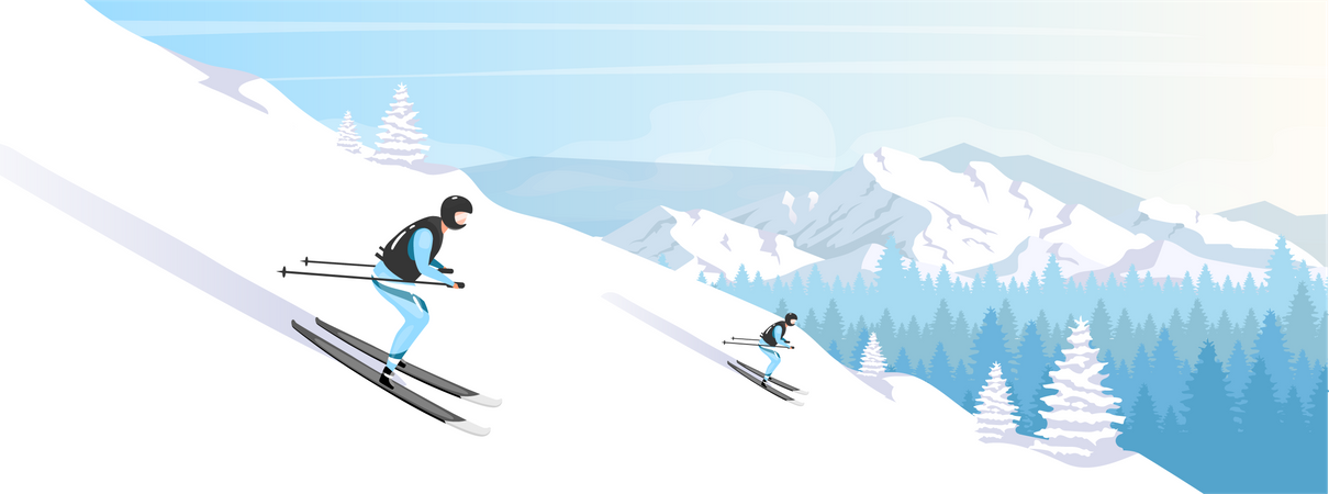 Urlaub im Skigebiet  Illustration