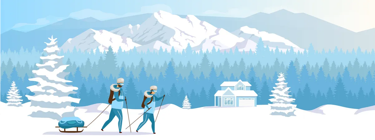 Urlaub im Skigebiet  Illustration