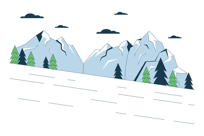Ski slope beside mountain forest  Illustration