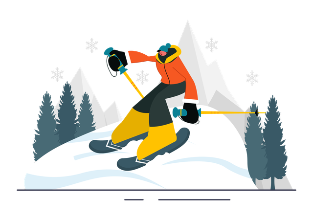 Skier loves to do ice skating on mountains  Illustration