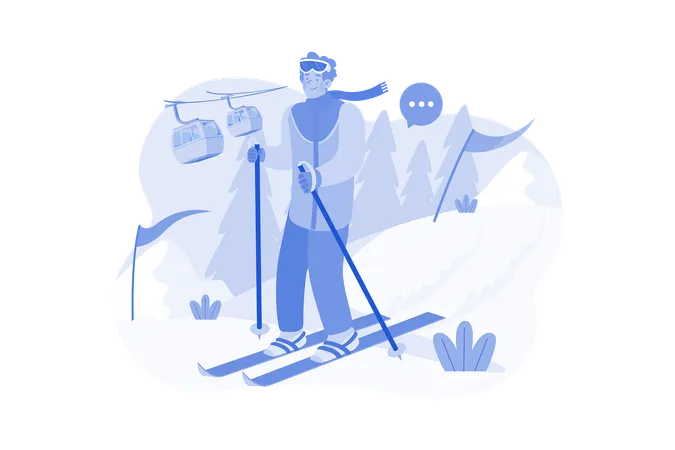 Skier Man Slide Down A Snowy Mountain  Illustration