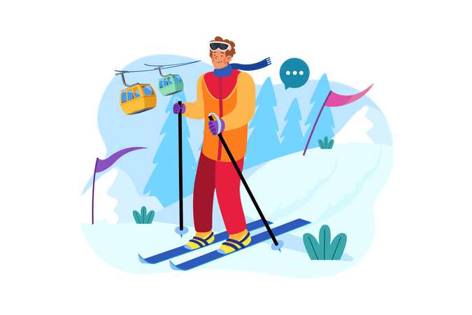 Skier man slide down a snowy mountain  Illustration