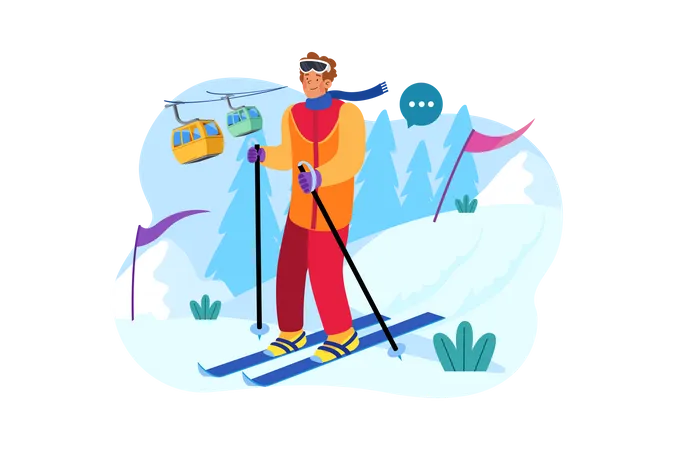 Skier man slide down a snowy mountain  Illustration